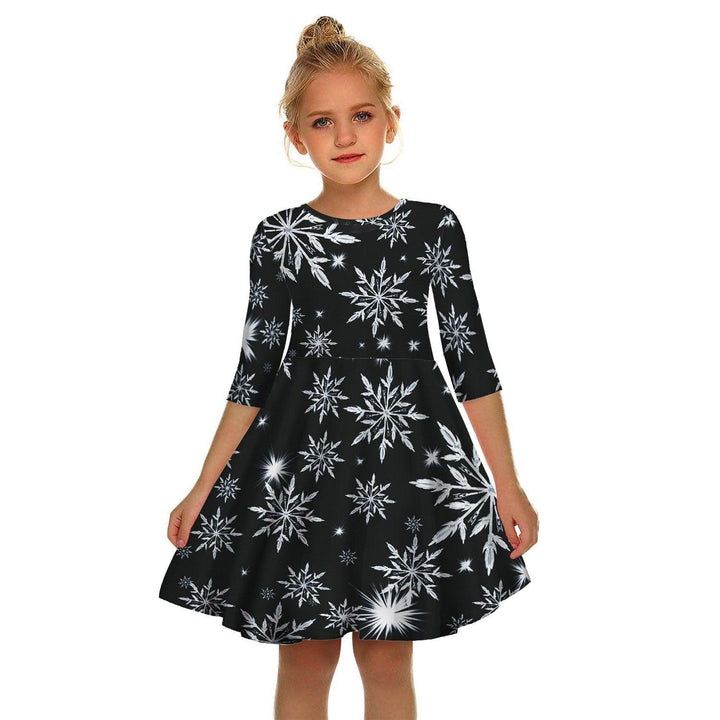Kids Girl Christmas Digital Printing Tide Fan Sleeve Dresses