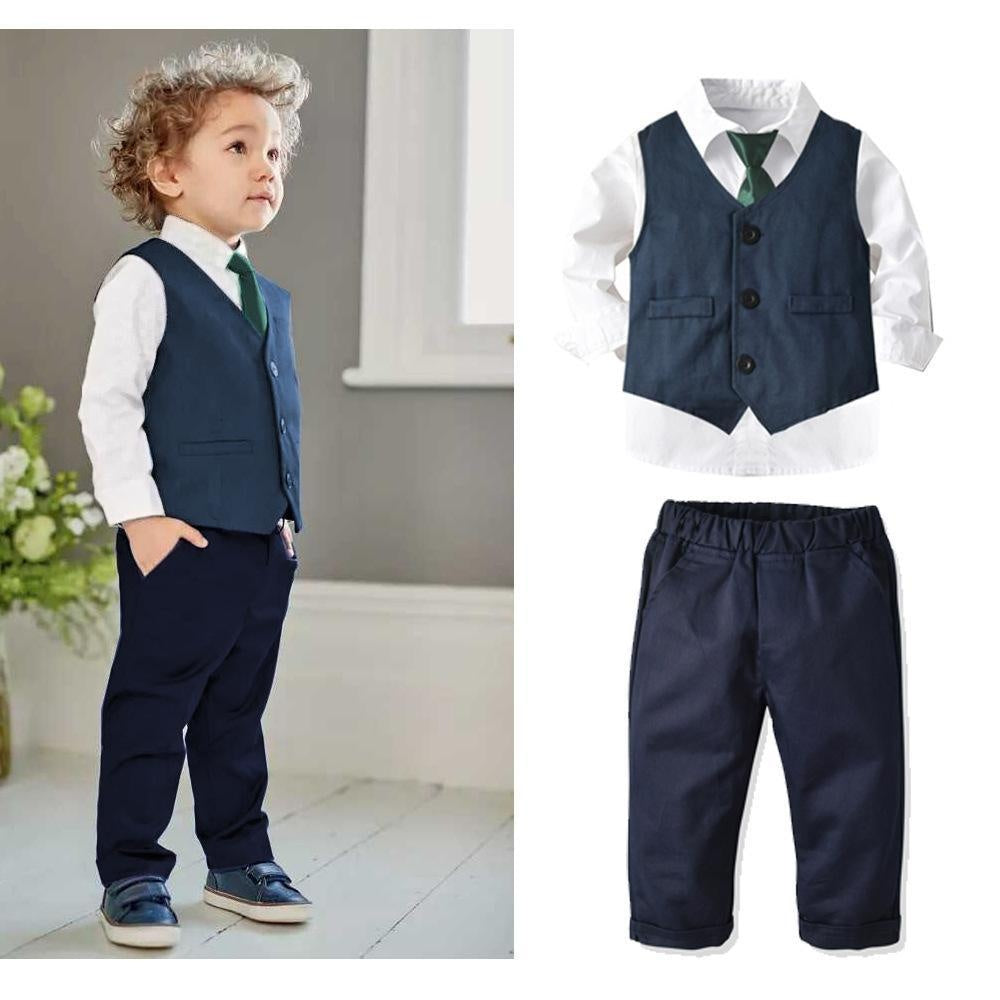 White Woven Baby Boy Formal Gentleman 3 Pcs Set Suits - MomyMall