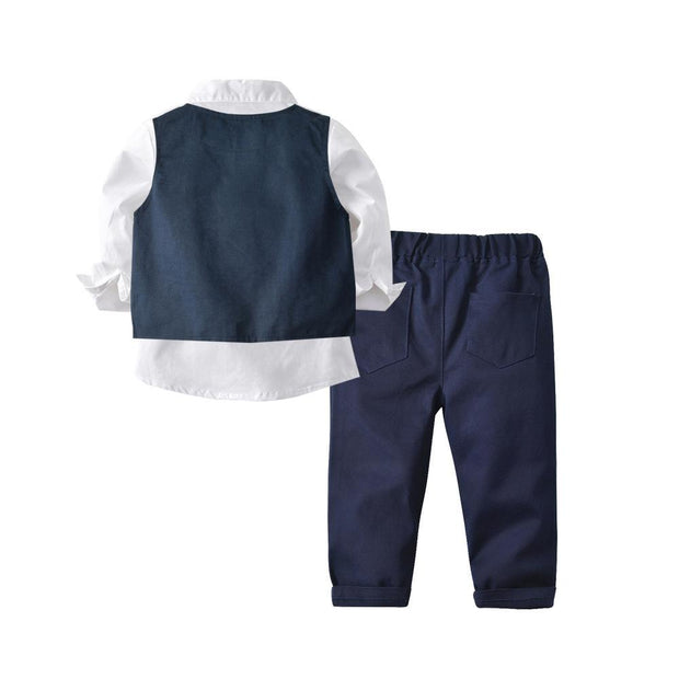 White Woven Baby Boy Formal Gentleman 3 Pcs Set Suits - MomyMall