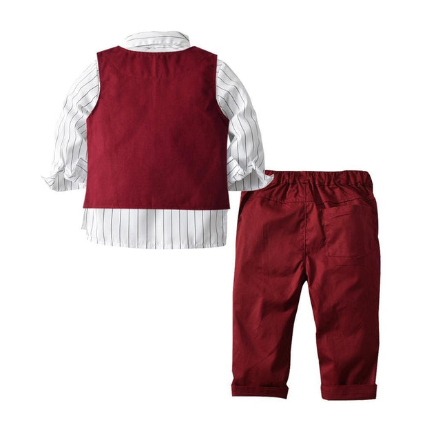 White Burgundy Woven Baby Boy Set Birhday Christmas 3 Pcs Suits