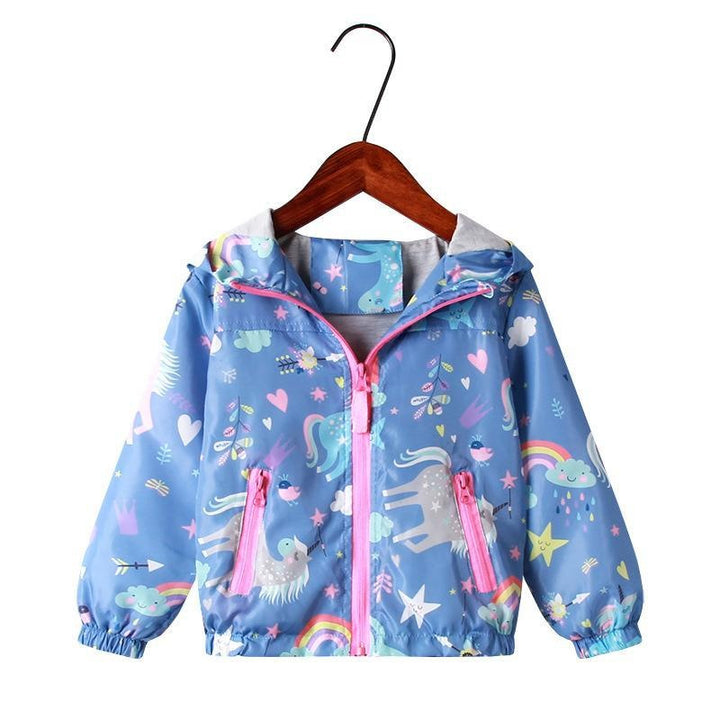 Print Cartoon Girls Unicorn Hooded Zipper Jacket Coat - MomyMall blue / 2-3 Years