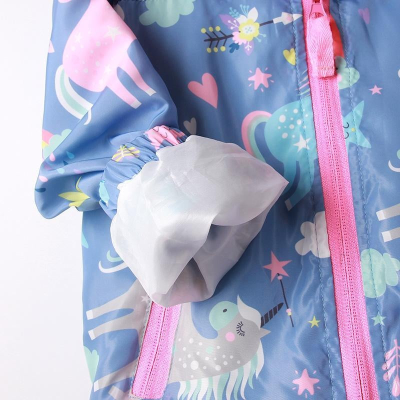 Print Cartoon Girls Unicorn Hooded Zipper Jacket Coat - MomyMall