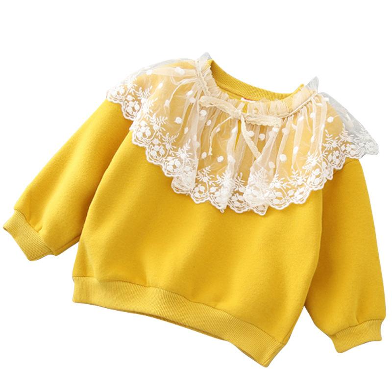 Girls Velvet Lace Side Collar Winter Wool Fleece Sweaters