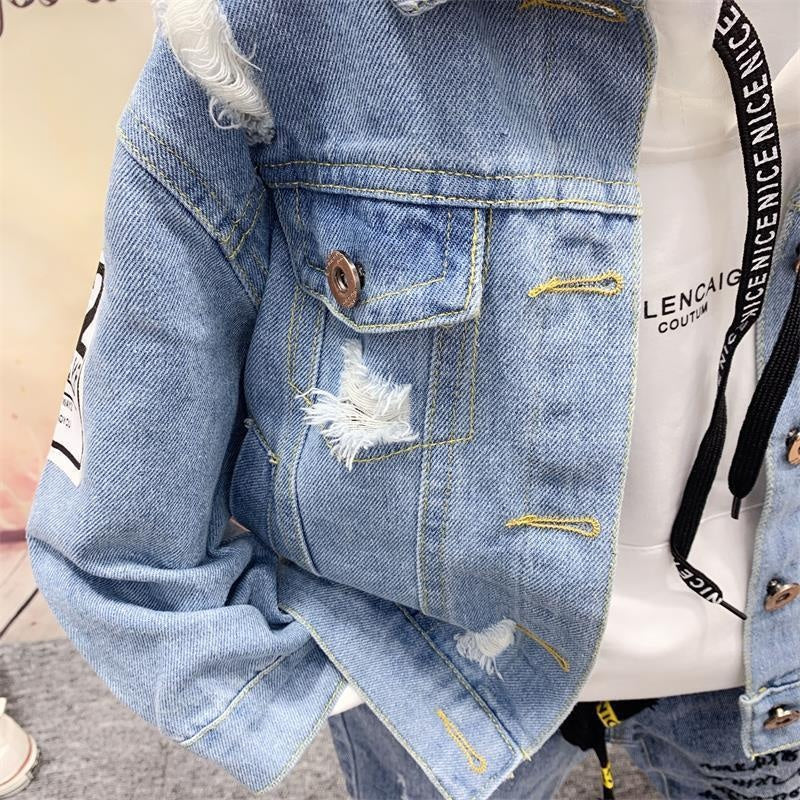 Boys Girl Autumn&winter New Denim Jacket 3pcs/ Sets - MomyMall