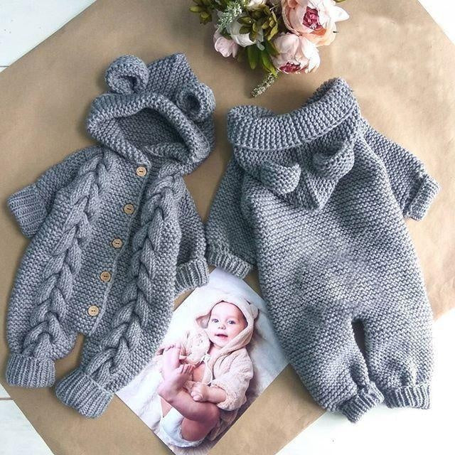 Baby Hooded Single-row Buckle Solid Color Jumpsuit Romper - MomyMall Gray / 60cm:0-3months