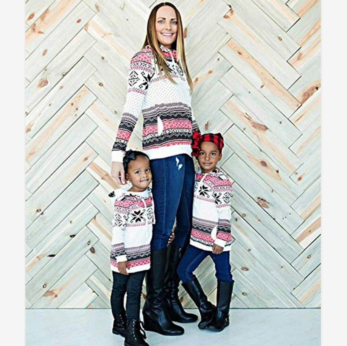 Family Matching Print Hooded Christmas Sweatshirt - MomyMall white / S