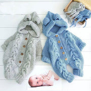 Baby Hooded Single-row Buckle Solid Color Jumpsuit Romper - MomyMall Light Grey / 60cm:0-3months