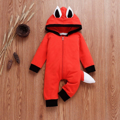 Baby  Long-sleeved Fox Ear Hooded Hat Crawl Jumpsuit Romper