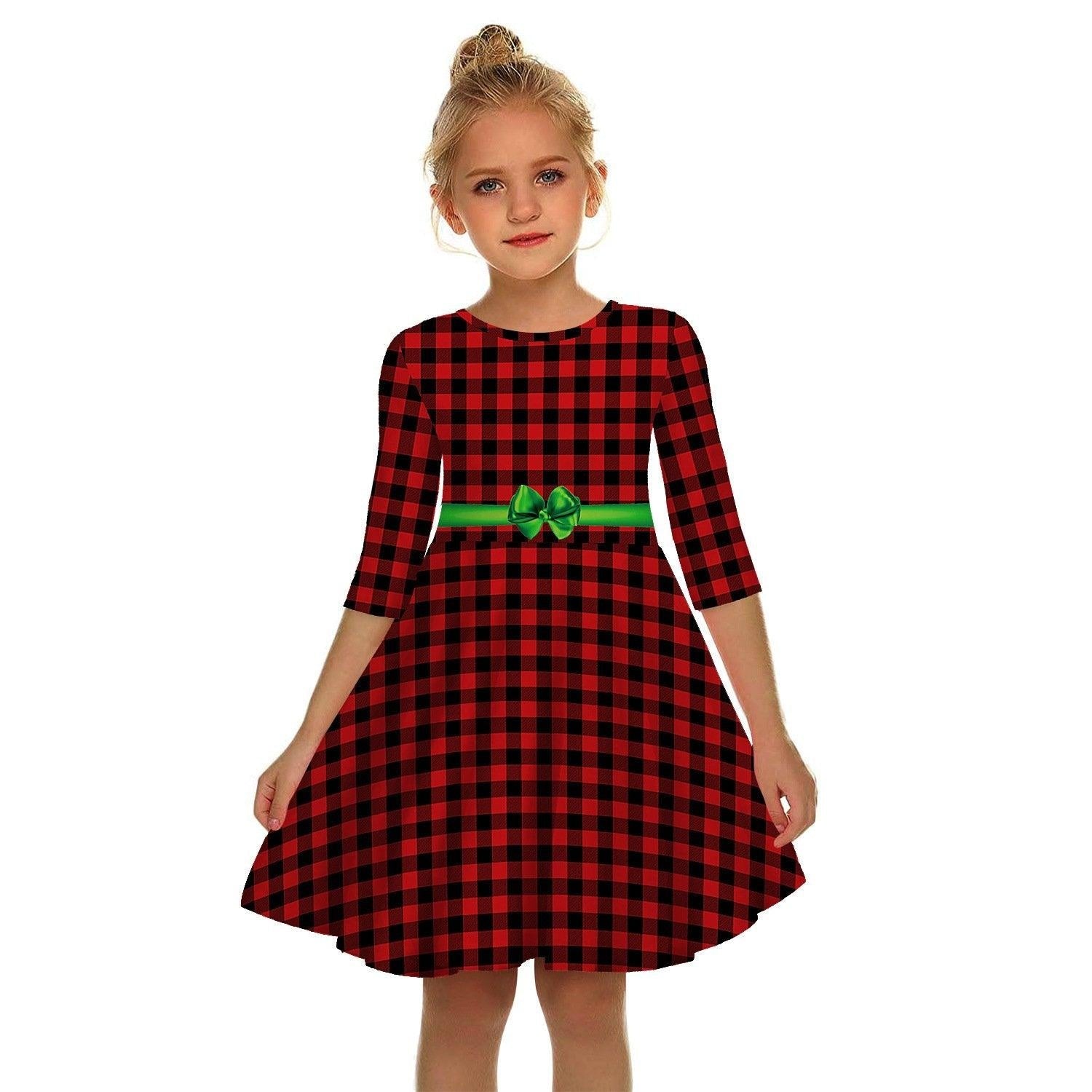 Kids Girl Christmas Digital Printing Tide Fan Sleeve Dresses