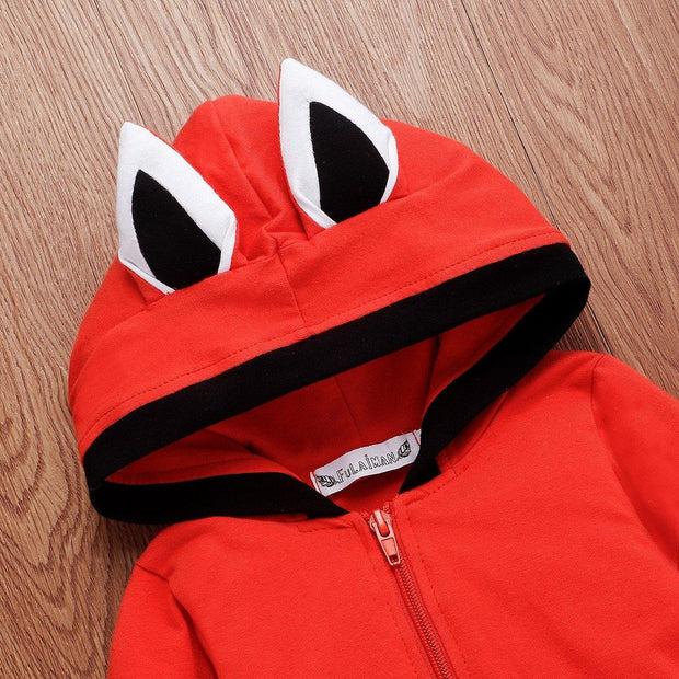 Baby  Long-sleeved Fox Ear Hooded Hat Crawl Jumpsuit Romper