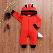 Langärmliger Baby-Overall-Strampler mit Fuchsohr-Kapuzenmütze und Krabbel-Overall