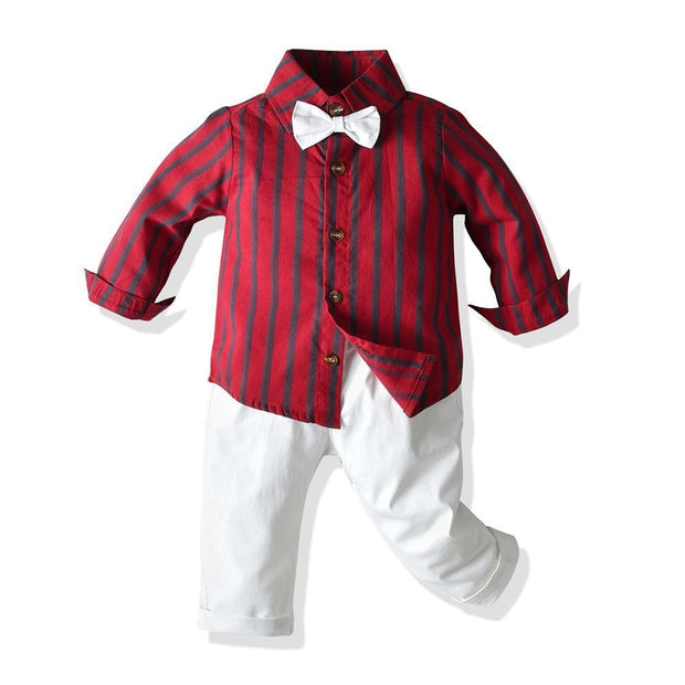 Long Sleeve Striped Christmas Baby Boy Set 2 Pcs Formal Suits - MomyMall