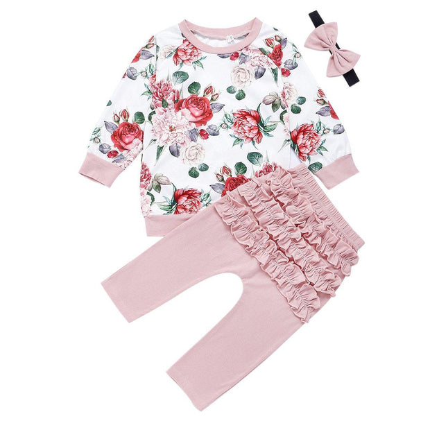 Baby Girls Sets Floral print Long Sleeve 3pcs Set Outfits - MomyMall