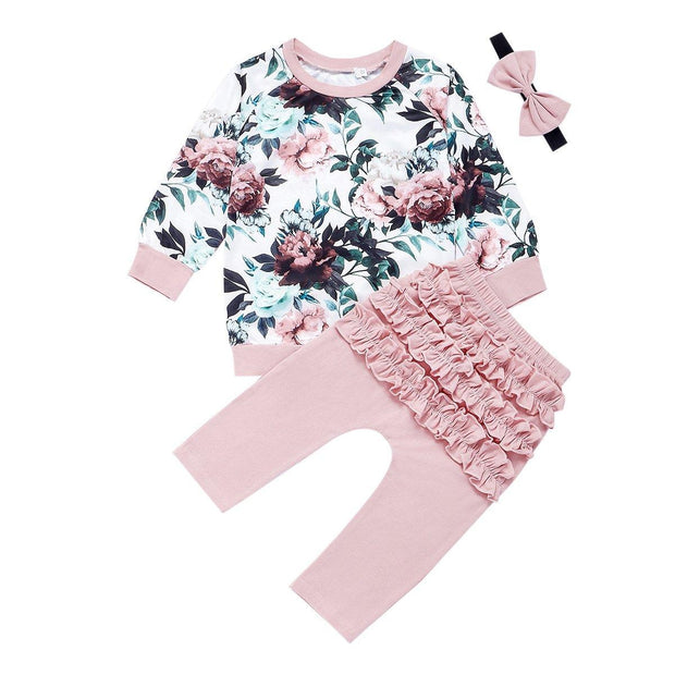 Baby Girls Sets Floral print Long Sleeve 3pcs Set Outfits - MomyMall