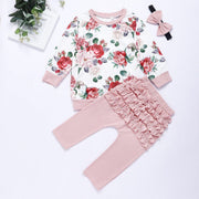 Baby Girls Sets Floral print Long Sleeve 3pcs Set Outfits - MomyMall gules / 70cm:3-6months