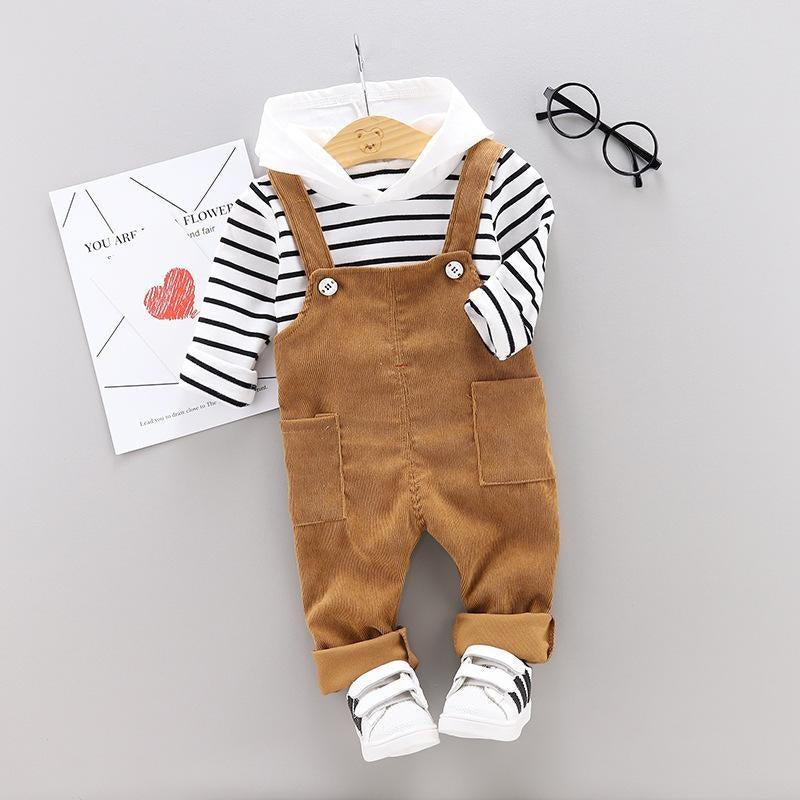 Cute Boy Girl Set Overalls 2 Pcs Casual Suits - MomyMall khaki / 6-12M