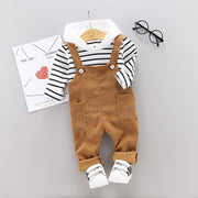 Cute Boy Girl Set Overalls 2 Pcs Casual Suits - MomyMall khaki / 6-12M