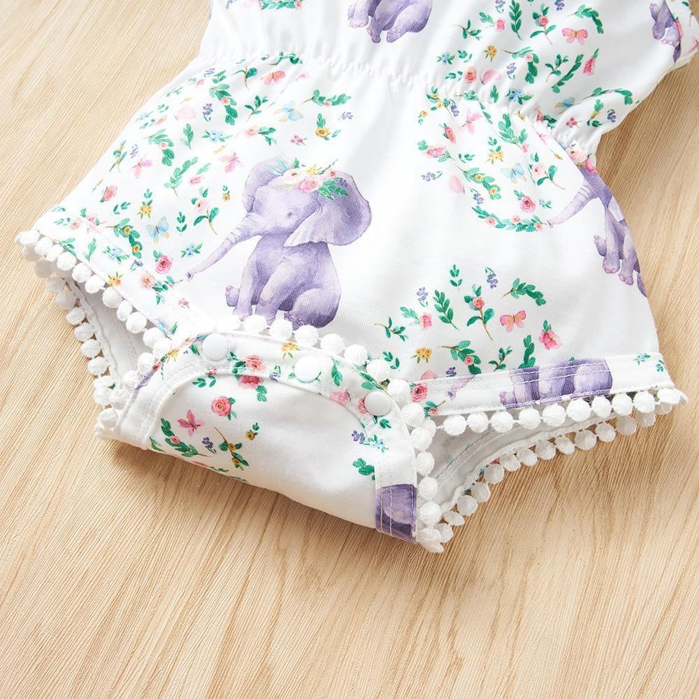 2PCS Cartoon Elephant Floral Printed Baby Romper - MomyMall