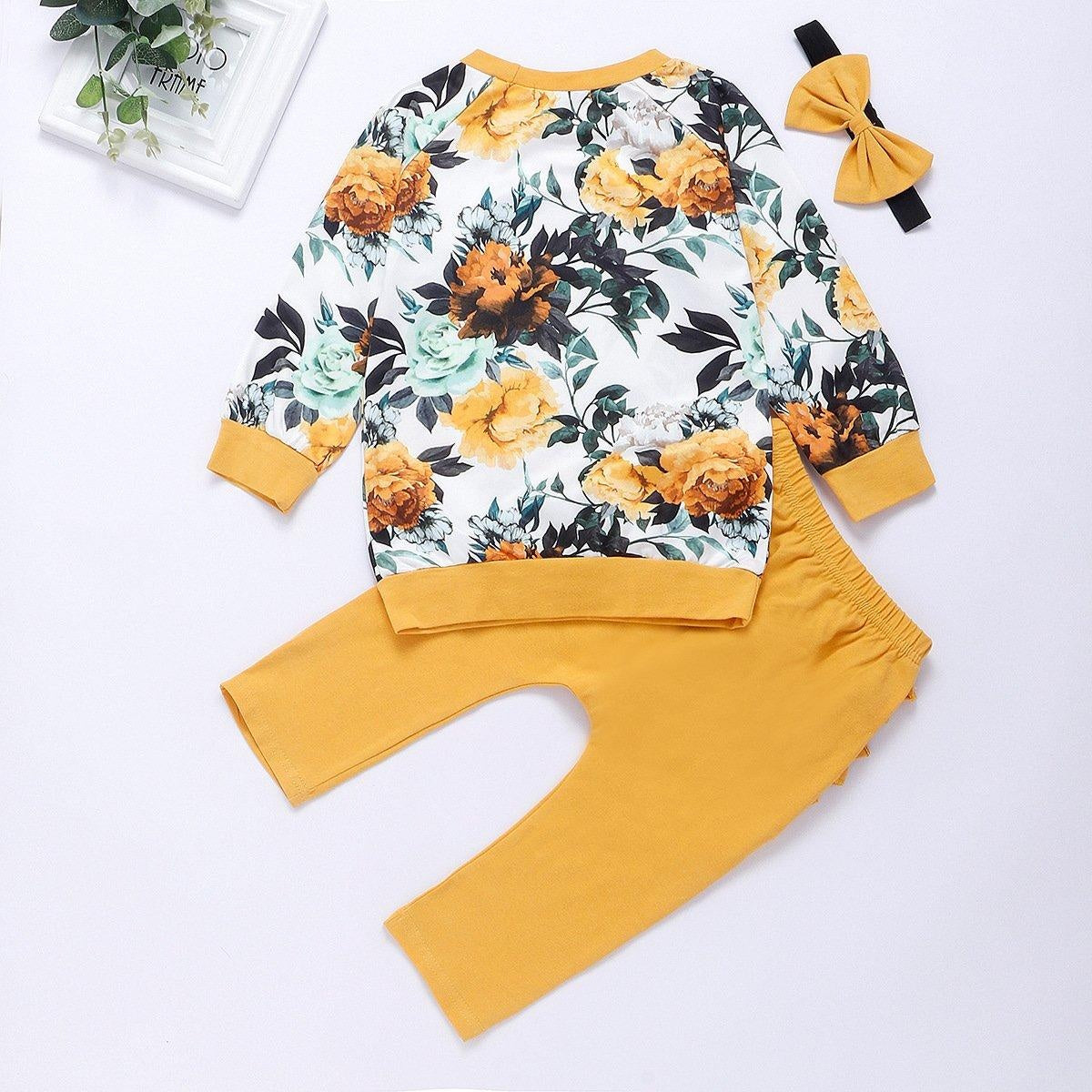 Baby Girls Sets Floral print Long Sleeve 3pcs Set Outfits - MomyMall