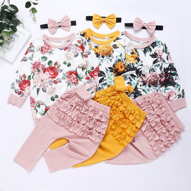 Baby Girls Sets Floral print Long Sleeve 3pcs Set Outfits - MomyMall