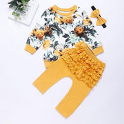 Baby Girls Sets Floral print Long Sleeve 3pcs Set Outfits - MomyMall yellow / 70cm:3-6months