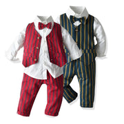 Bow Tie Striped Long Sleeves Boy Formal Set 4 Pcs Suits