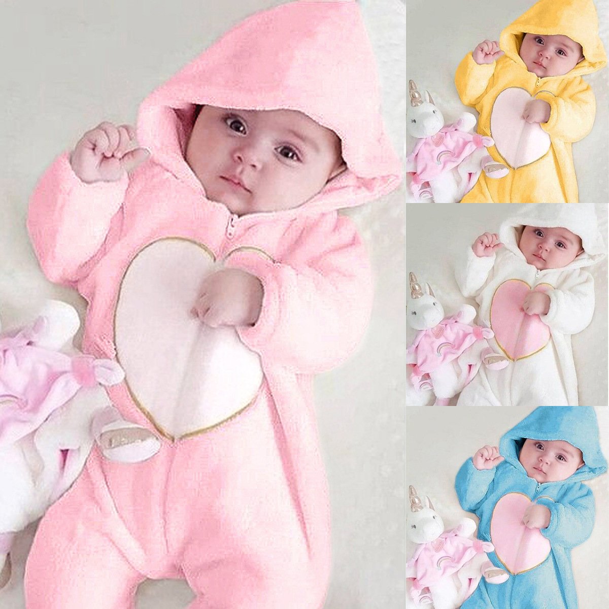 Baby Plush Love Jumpsuits Crawl Newborn Romper Outwear - MomyMall