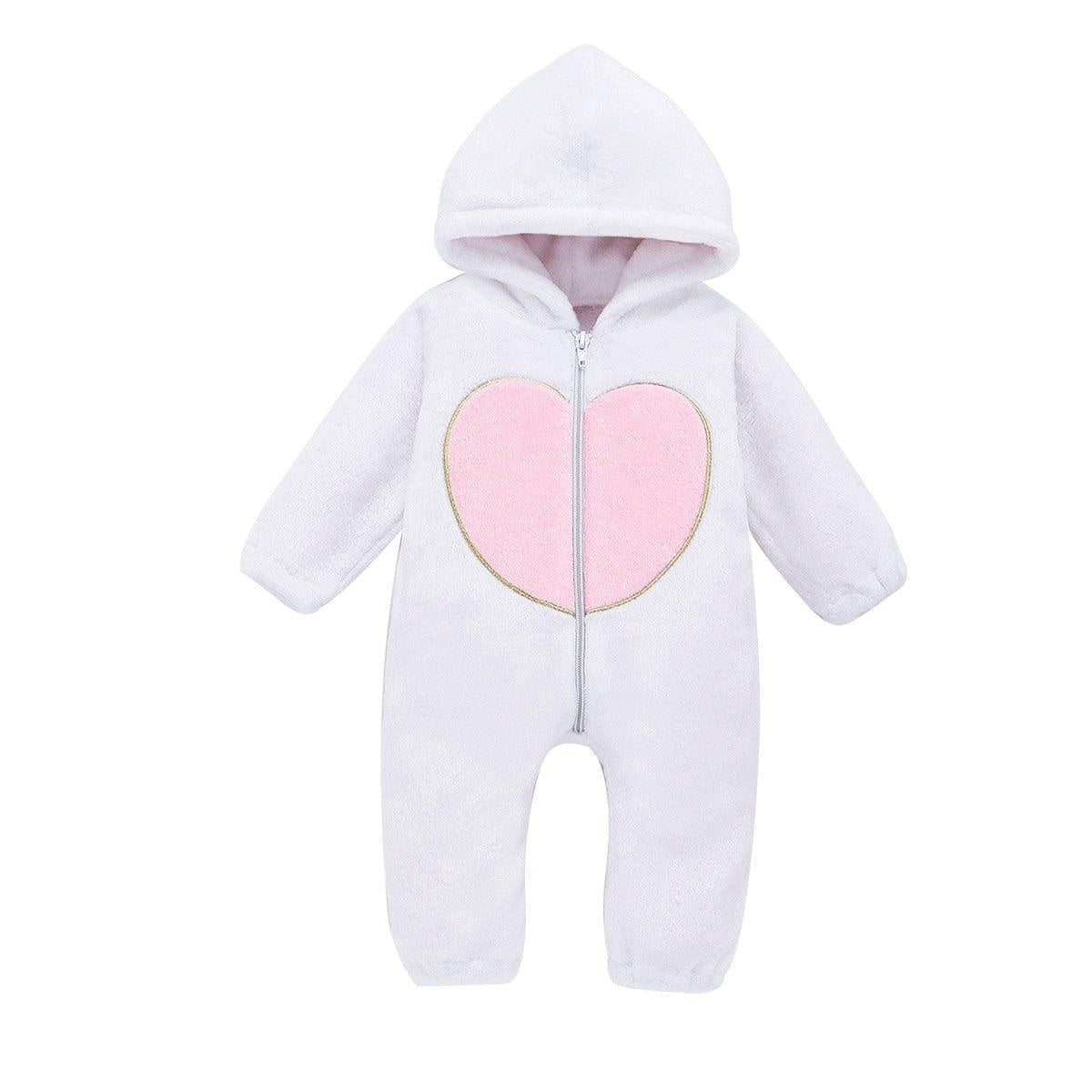 Baby Plush Love Jumpsuits Crawl Newborn Romper Outwear - MomyMall white / 60cm：0-3months