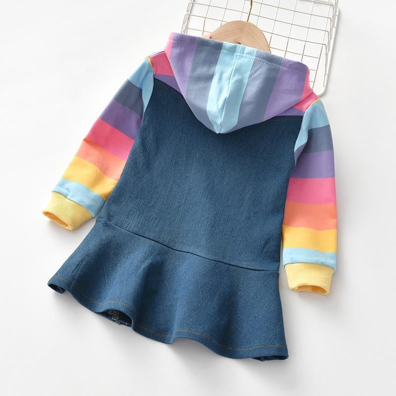 Autumn New Little Girl Rainbow Denim Dress - MomyMall