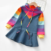 Autumn New Little Girl Rainbow Denim Dress - MomyMall Dark Blue / 1-2 Years