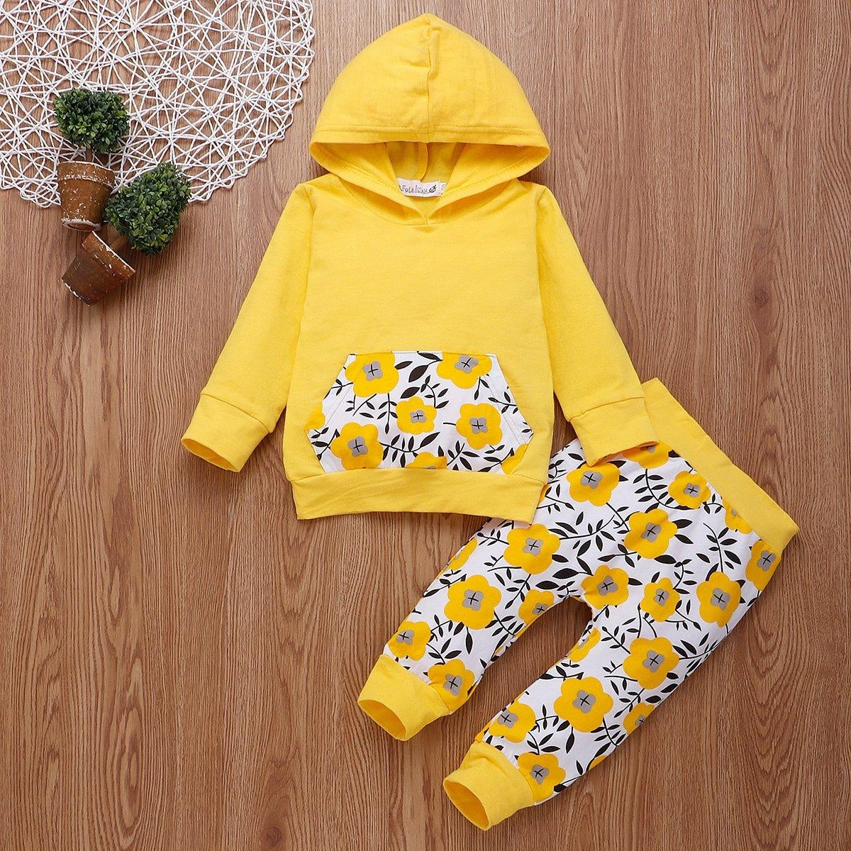 Baby Girl Spring Pure Cotton Long Sleeve 2 Pcs Set Outfits - MomyMall yellow / 70cm：3-6months