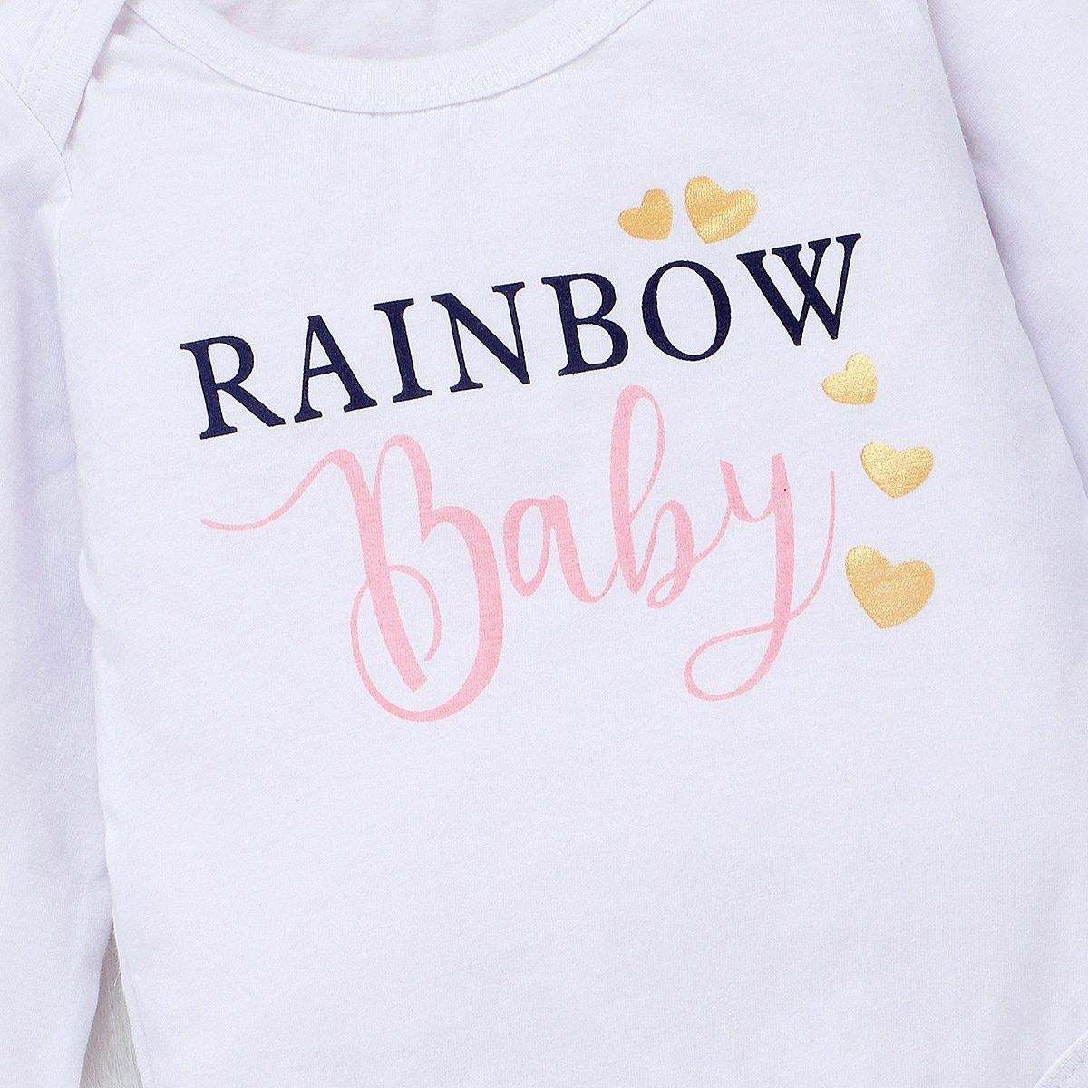 Baby Girl Color Letter Printing Rainbow Romper Outfit 3 Pcs