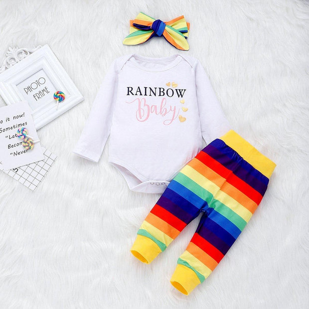 3-tlg. Strampler-Outfit für Babys, Mädchen, Farbbuchstabendruck, Regenbogenfarben