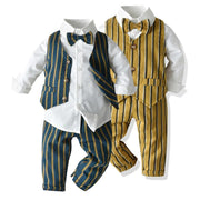 Bow Tie Striped Long Sleeves Boy Formal Set 4 Pcs Suits