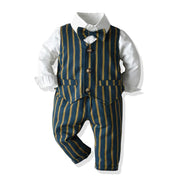 Bow Tie Striped Long Sleeves Boy Formal Set 4 Pcs Suits