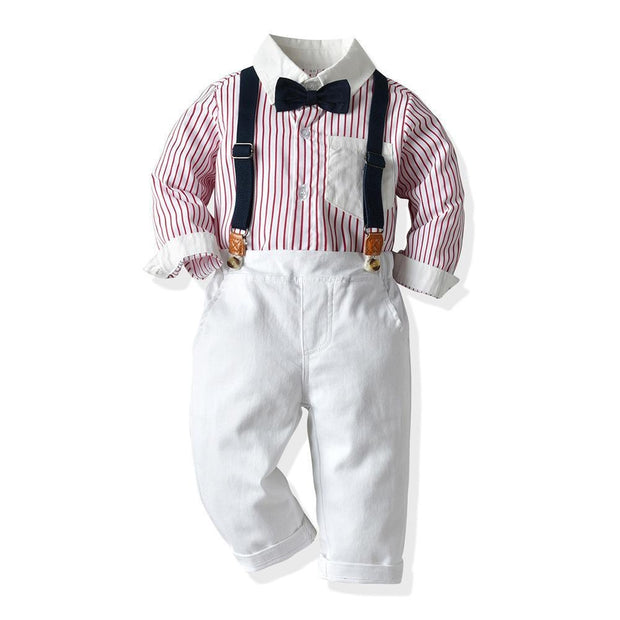 Striped Bib Children Baby Boy 2 Pcs Set Formal Birthday Suits