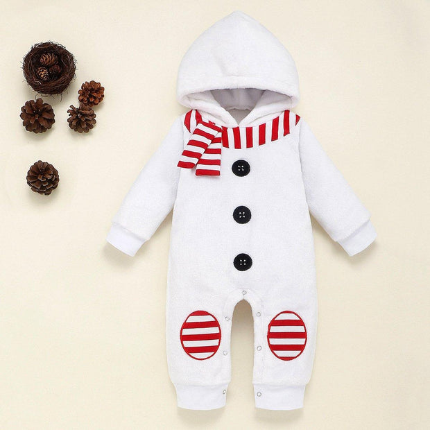 Kids Baby Snowman Embroidered Hooded Jumpsuit Rompers - MomyMall White / 70cm：3-6months