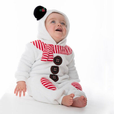 Kids Baby Snowman Embroidered Hooded Jumpsuit Rompers - MomyMall