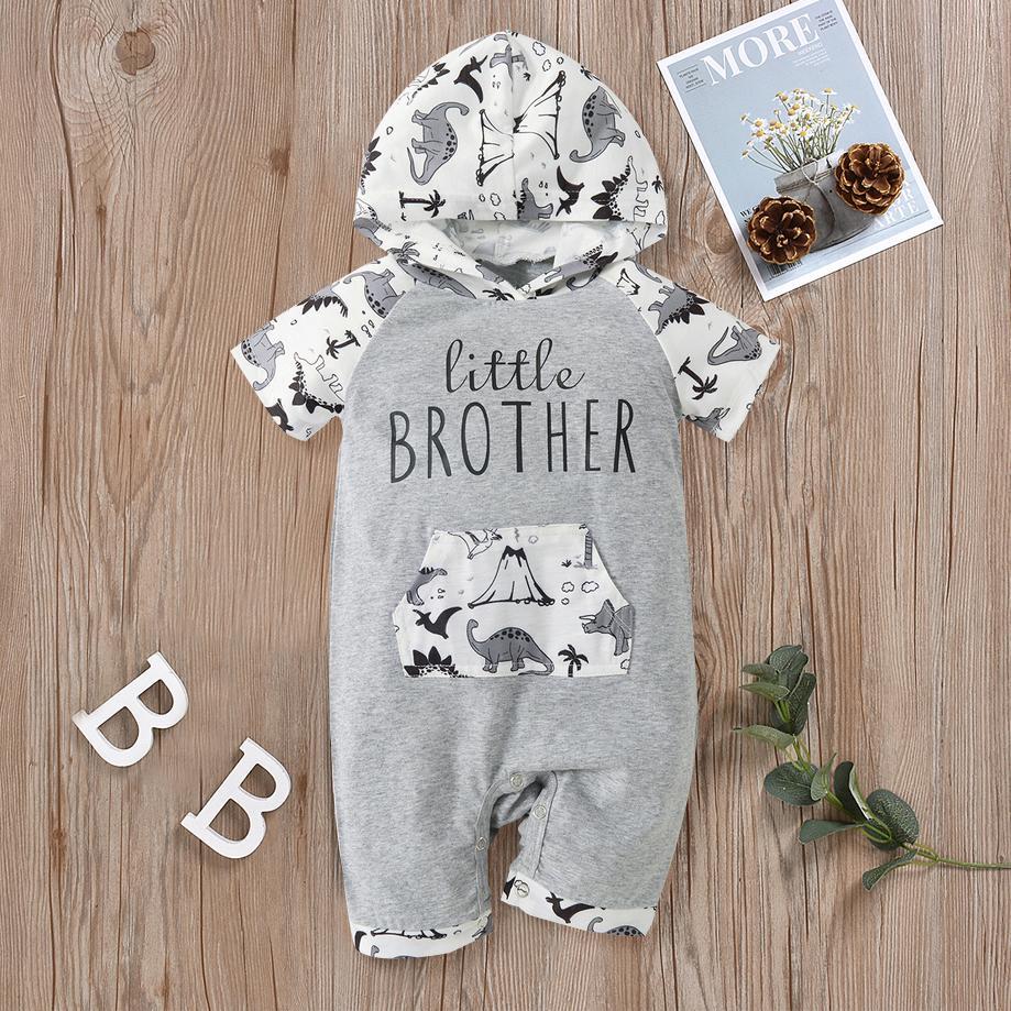 Lovely Little Brother Dinosaur Printed Hoodie Baby Romper