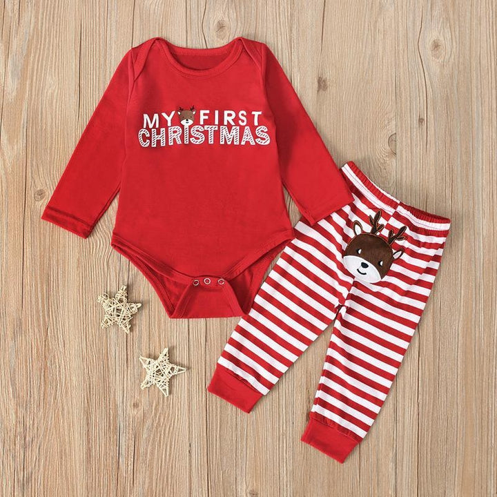 Kids Baby Spring Autumn Christmas Long-sleeved Romper Jumpsuit 2 Pcs - MomyMall style3 / 70cm:3-6months