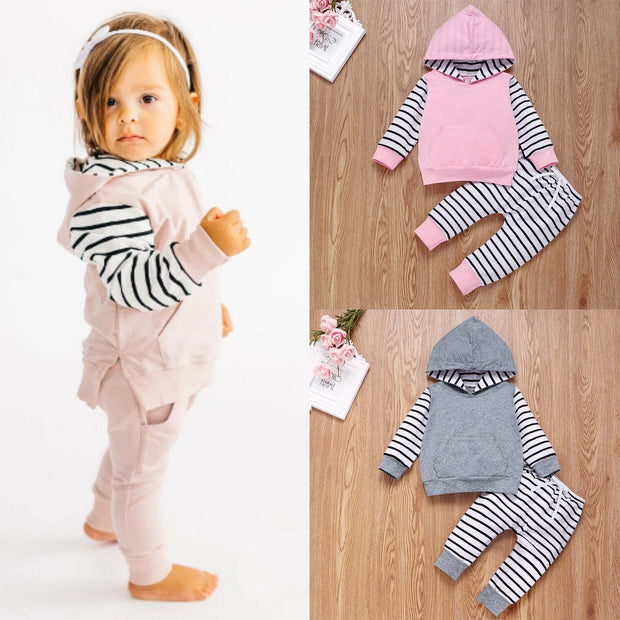 Ensemble de 2 tenues rayées de couleur unie pour bébés garçons et filles 