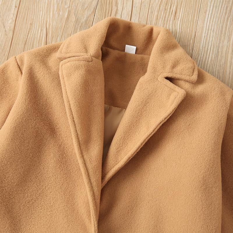 Autumn Khaki Girl Woolen Coats Solid Color Thickened Warm Jackets - MomyMall