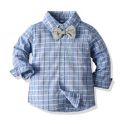 Plaid Blue Long-sleeved Suspenders Baby Boy 2 Pcs Set suits