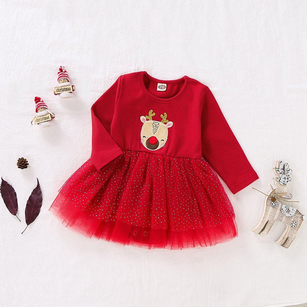 Girl Christmas Dress Gauze Cute Fashion Sister Dresses - MomyMall red / 70cm：3-6months