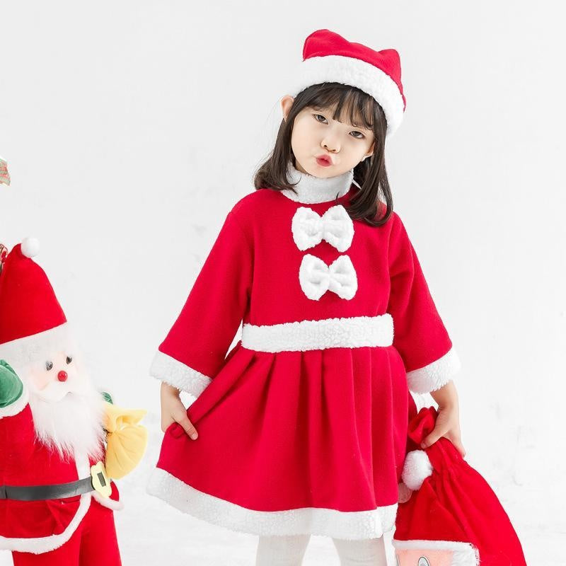 Kids Boy Girl Christmas Santa Claus Thickened Cashmere 2 Pcs Set - MomyMall Girls Christmas dress / 90cm：1-2years