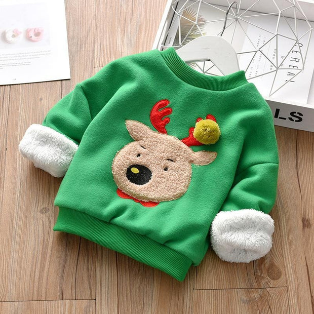 Kids Winter Plush Warm Sweater Santa Pullover - MomyMall Green / 90cm:1-2years