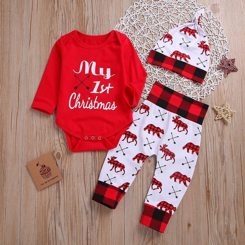 Kids Baby Long Sleeve Christmas Letter Creeper and Trousers 3 Pcs - MomyMall