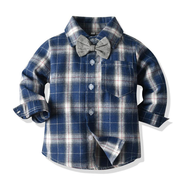 Boy Blue Plaid Long-sleeved Suspenders Set 2 Pcs suits - MomyMall