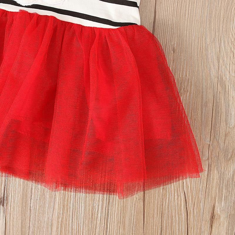 Kids Girl Spring Autumn Long Sleeve Striped Santa Claus Christmas Dress 2 Pcs