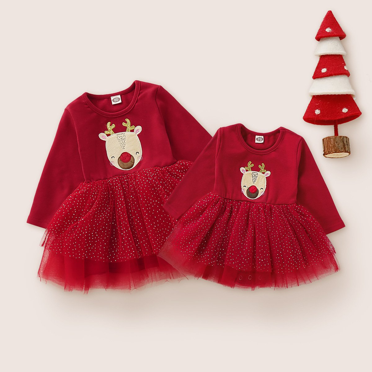 Girl Christmas Dress Gauze Cute Fashion Sister Dresses - MomyMall